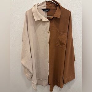DAVI & DANI Cream and Brown Button-Up Shirt